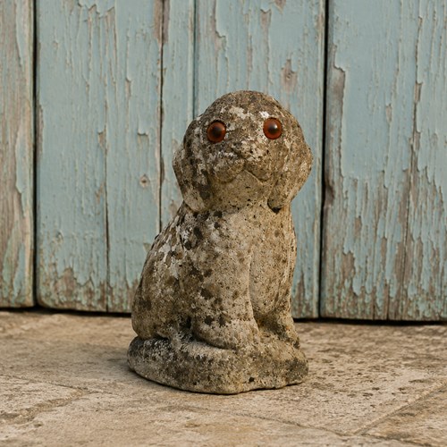 Puppy Dog With Bright Eyes Small Weathered Garden Ornament Animal Vintage Stone