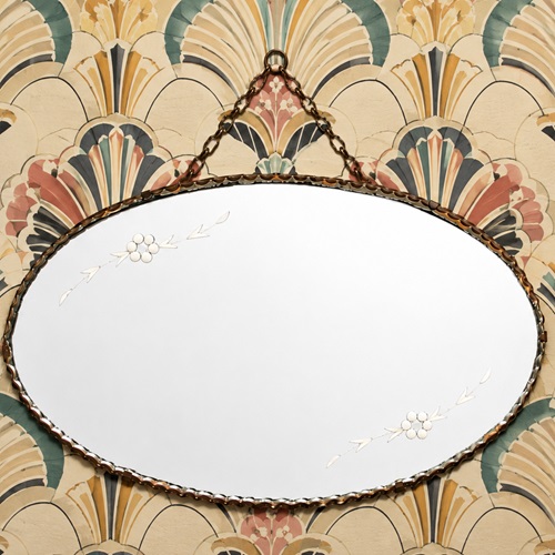 1920'S Mirror Scallop Edge Oval Glass Wall Mirror Art Deco Old Small Hall Mirror