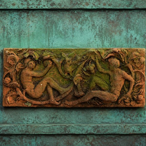 Arts & Crafts Terracotta Relief Panel Antique English Folk Art Nouveau Plaque