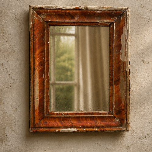 Small Distressed Mirror Old Worn Antique Plate Mirror Frame Glass Pine Wooden