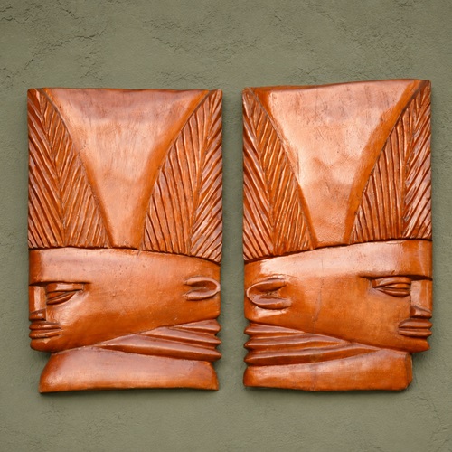 Geometric Wall Plaques Carved Wooden Head Door Picture Wood Old Art African Room