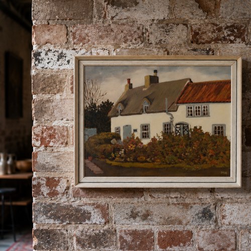 Manor House Thimbleby Oil On Board Painting Old Thatched Manor House Picture Art