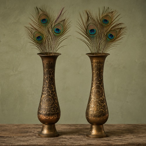 Brass Vase Pair Vintage Vases Feather Pots Small Pot Metal Jar Bottle Kashmir