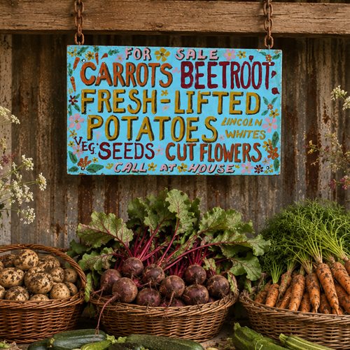 Old Produce Sign Vintage Garden Farm Gate Market Old Vegetable For Sale Sign Art