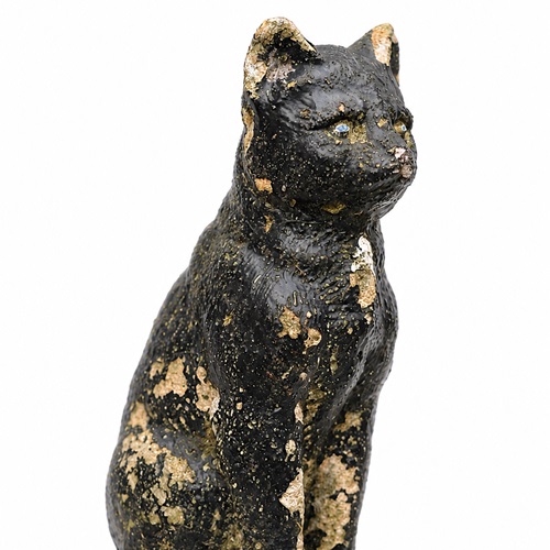 Black Stone Cat Antique Garden Ornament Animal Figure Old Vintage Painted Kitten