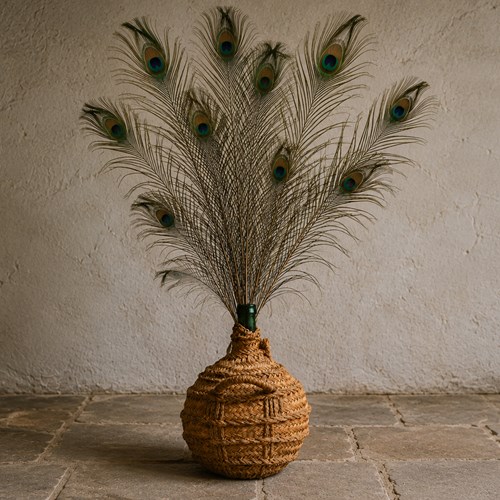 Straw Bound Bottle Glass Vilella Wine Feather Flower Vase Old Interior Pub Shop