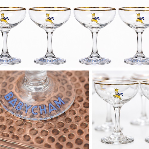 10 Babycham Glasses Vintage Babycham Glass Coupe Cocktail Champagne Drink Bar