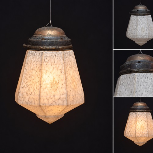 Art Deco Pendant Light Reclaimed Vintage Antique Lamp Glass Shade Lantern Light