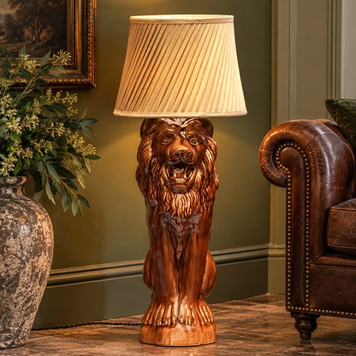 Lion Floor Lamp Side Light Vintage Mid Century Lighting Cat Ceramic Art Table