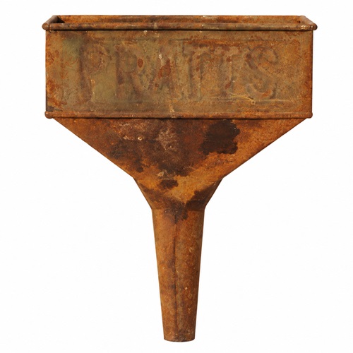 C.1920 Pratt's Motor Spirit Embossed Petrol Funnel Oil Can Pourer Garage Pratts