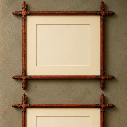 Oxford Picture Frame Pair Oak 20" X 17" Antique Old Arts Crafts Victorian 19Th C