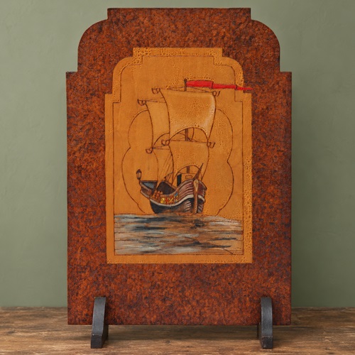 Pokerwork Fire Screen Art Deco Poker Work Pyrography Antique Pokerwork Folk Art