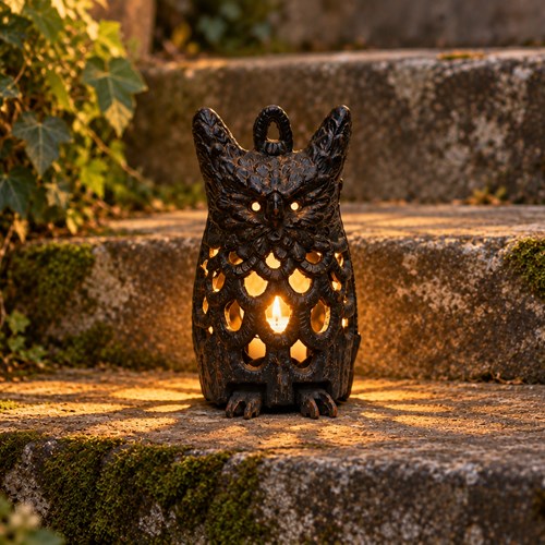 Owl Garden Lantern Vintage Cast Iron Garden Light Lamp Candle Bird Animal Steps