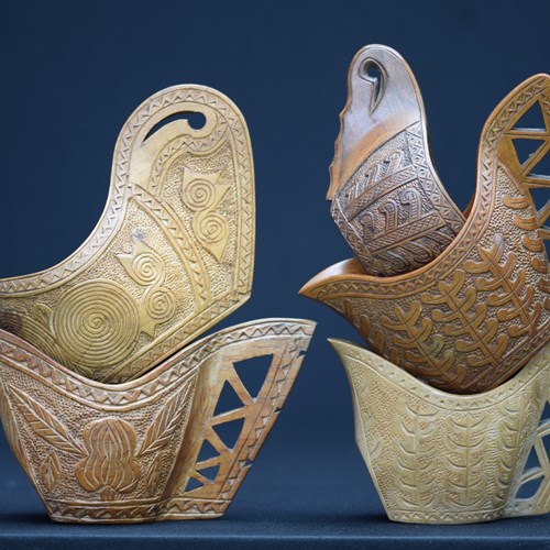 Yugoslavian Wedding Cups Carved Wooden Folk Art Wood Carving Old Treen Kitchen