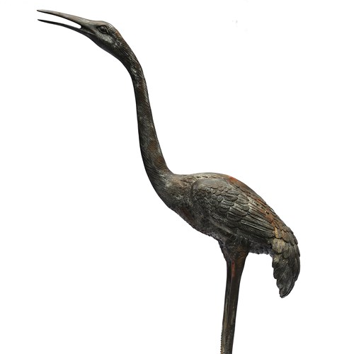 Meiji Style Bronze Crane Old Vintage Metal Garden Bird Ornament Vintage Animal