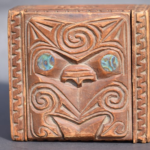 Small Carved Wooden Maori Box | Old Vintage Hand Carved Tribal Folk Art Trinket