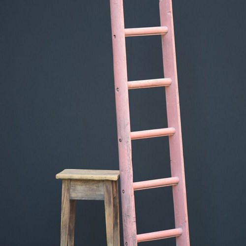 Pink Painted Ladder Old Vintage Wooden Steps Shop Display Garden Interior Rail