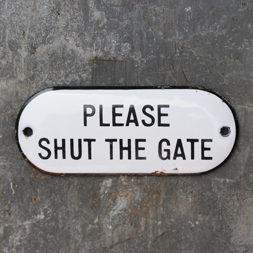 Please Shut The Gate Enamel Sign Plaque Vintage Antique Enamel Sign Garden Door