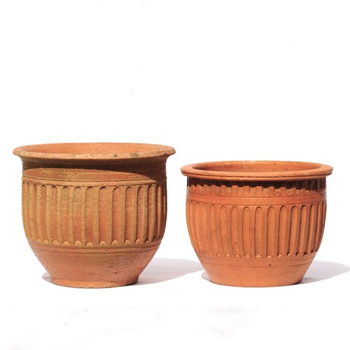 2 Fluted Planters Old Vintage Garden Terracotta Plant Pots Planter Flower Pot 