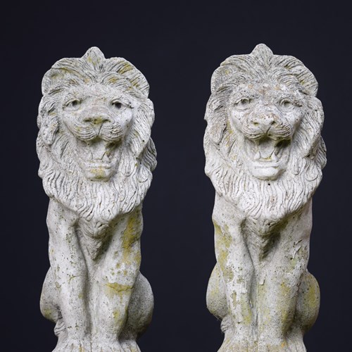 Pair Of Weathered Seated Door Lions