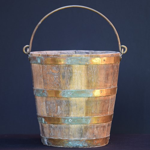 19Th Century Brass & Oak Coal Bucket