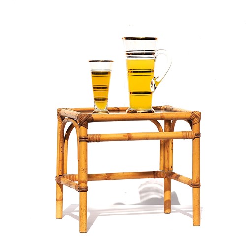 Small Rattan Table Square Table Glass Top Old Vintage Mid Century Side Stand