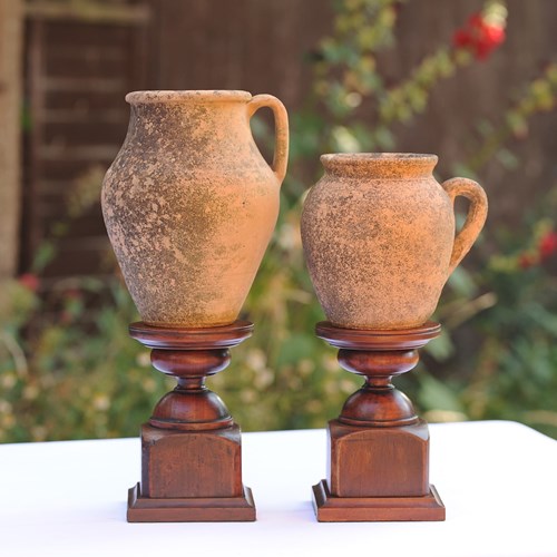 Small Buff Pot Pair Handles Vintage Garden Planter Pots Vase Urn Weathered Plant