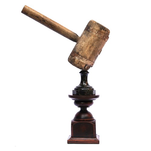 Mallet On Serpentine Base Old Vintage Stonemason Tools Antique Wooden Hammer
