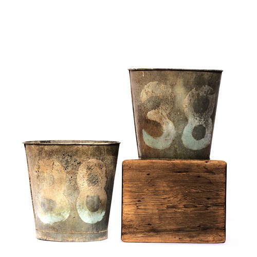 Flower Picker Bucket Historic No. 38 Painted On Pair Of Garden Planters Pot Pail