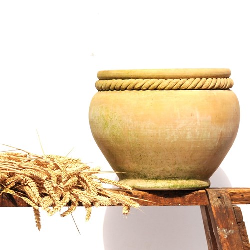 Buff Planter Rope Twist Detail Terracotta Vintage Garden Plant Flower Pot Urn