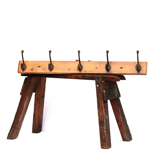 Antique Coat Rack Coat Hooks Pine & Iron Pegs Wall Hat Clothes Rack Stand Hall