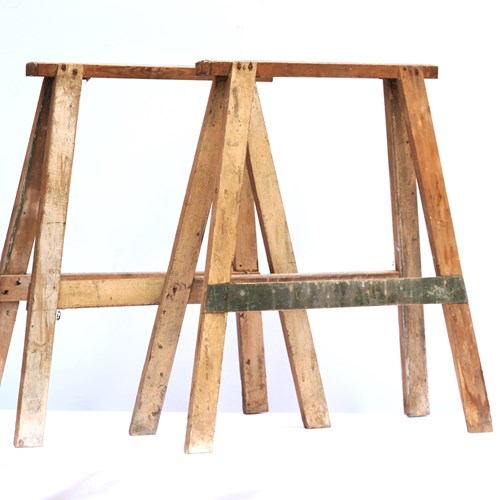 Antique Trestles Table Base Wooden Stand Pine Trestle Shop Display Old Time Worn