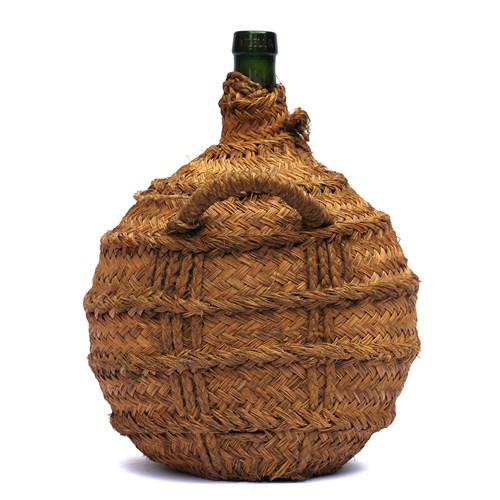 Straw Bound Bottle Glass Vilella Wine Feather Flower Vase Old Interior Pub Shop