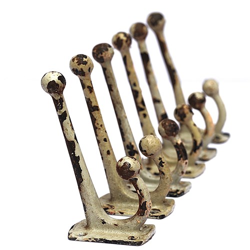 Untouched Coat Hooks Old Vintage Reclaimed Cast Iron Pegs Old Painted & Worn