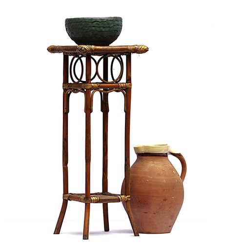 Rattan Plant Stand | Cane Jardiniere | Vintage Old Flower Vase Pot Stand Garden