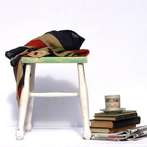 Austere Painted Stool Antique Worn Wooden Stool Vintage Seat Chair Side Table