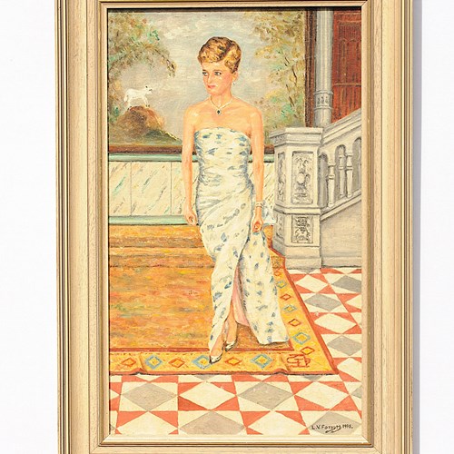 Naive Princess Diana Oil On Board L.V.Forsyth Picture Oil Painting Spencer Royal