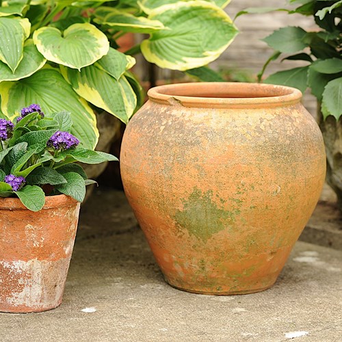 Weathered Terracotta Planter Hand Thrown Clay Urn Pot Vintage Old Flower Pot