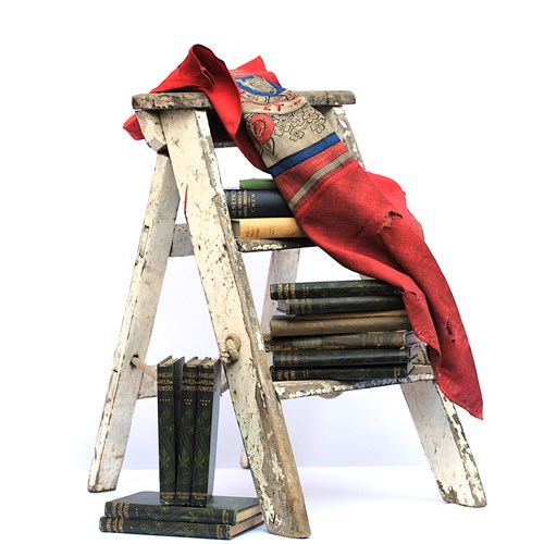 Old Painted Wooden Steps Vintage Wood Ladder Distressed Pine Flaky Paint Worn 