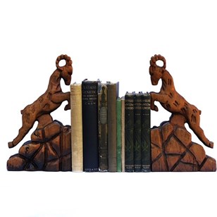 Wooden Bookends Carved Art Deco Ant...
