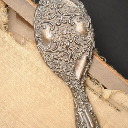 Silver Hand Mirror Art Nouveau Dressing Table Mirror Glass Edwardian Antique 