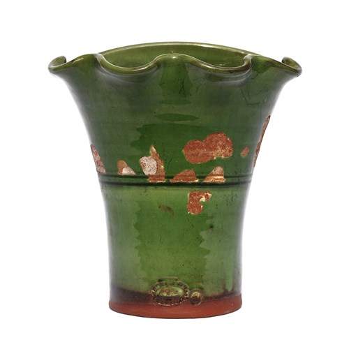 Small Glazed Planter Old Vintage Terracotta Flower Pot Antique Garden Green Pots