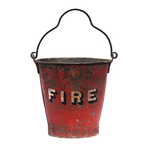 Antique Fire Pail Vintage Bucket Trough Pot Red Painted Old Garden Interior Zinc