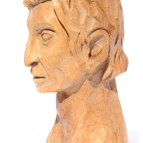 1979 Carved Head Ash Wood Bust C.A Old Vintage Carving English Folk Art Man Old