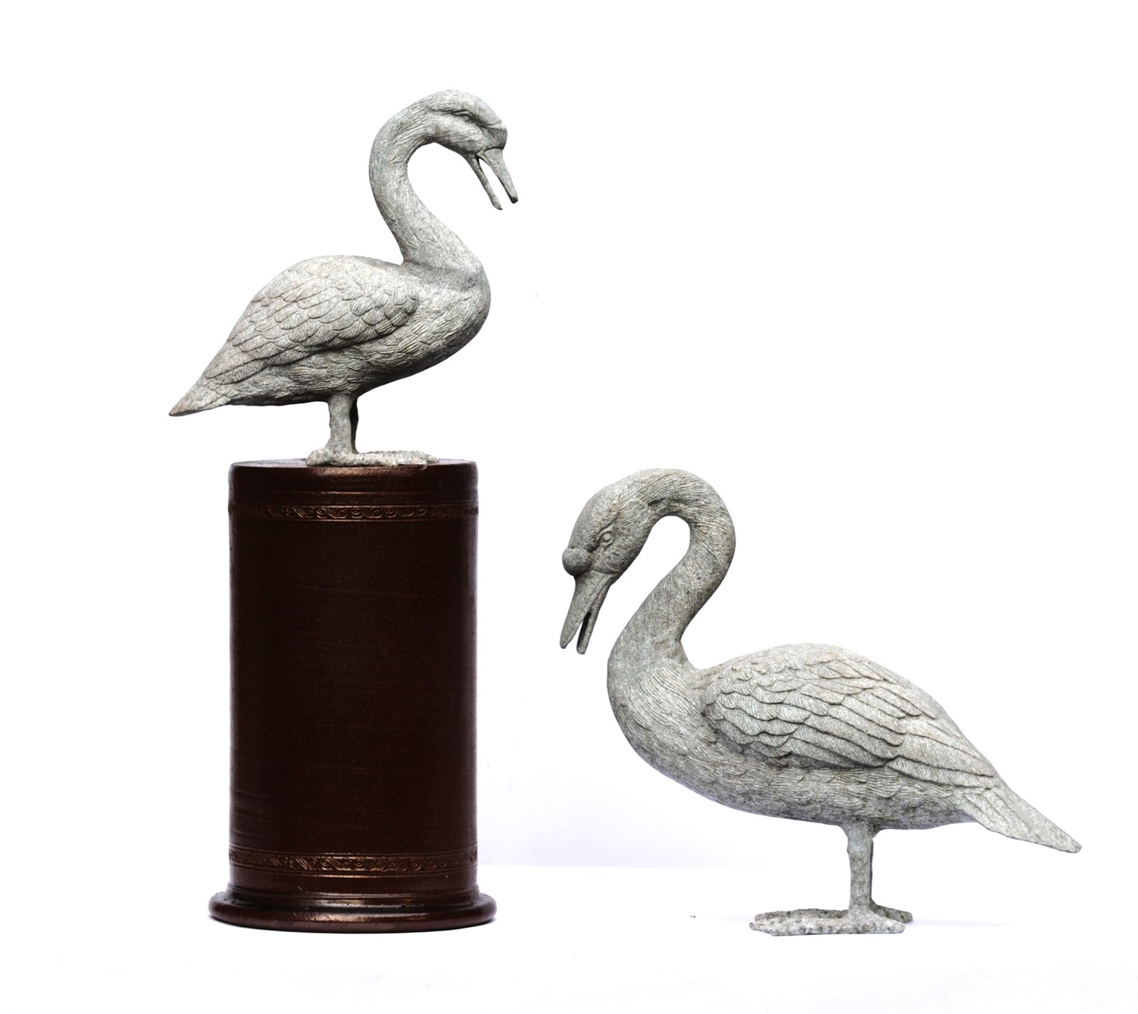 Zinc Swan Pair Garden Ornaments Vintage Metal Bird Old