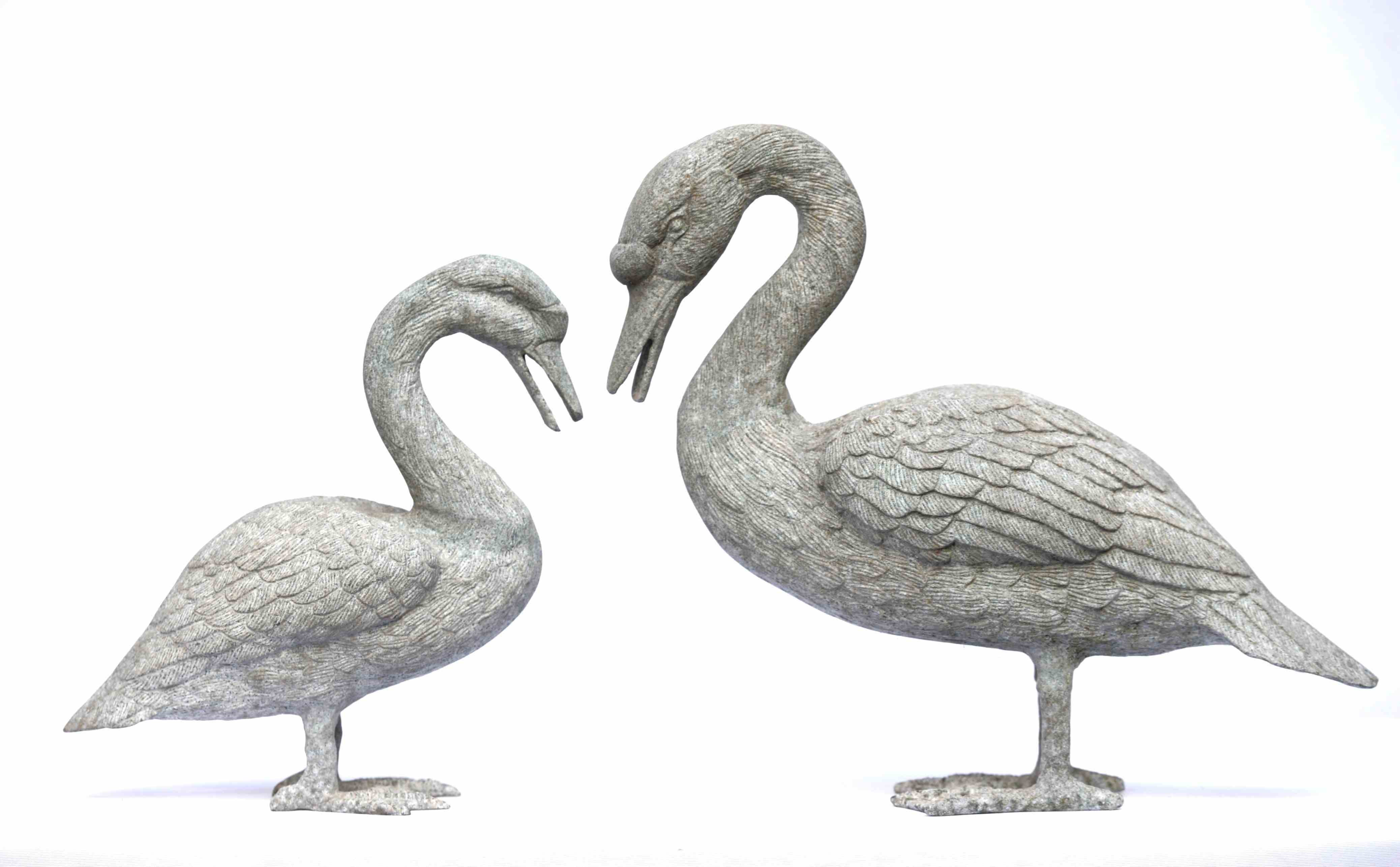 Zinc Swan Pair Garden Ornaments Vintage Metal Bird Old