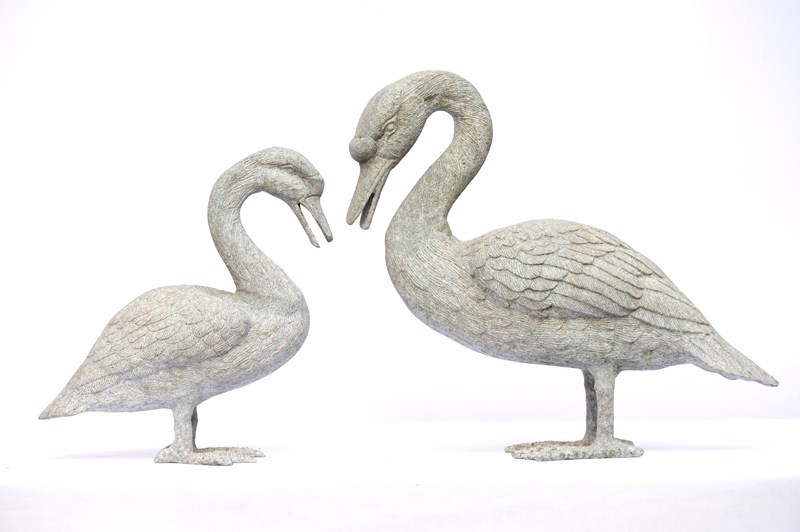 小物 WILD SWANS GROUNDER Zinc Swan Pair Garden Ornaments Vintage Metal Bird Old