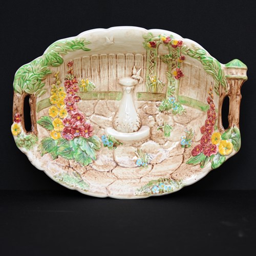 Sylvac Fruit Bowl Pottery Dish Old Mid Century Vintage Garden Scene Plate Tray