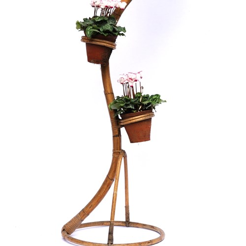 Tall Rattan Plant Stand Vintage Mid 20Th C Furniture Bamboo Garden Flower Pot