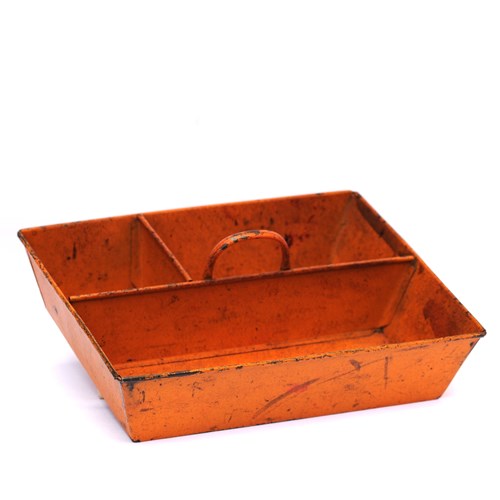 Toleware Housekeepers Tray With Handle Cleaning Box Metal Orange Antique Painted